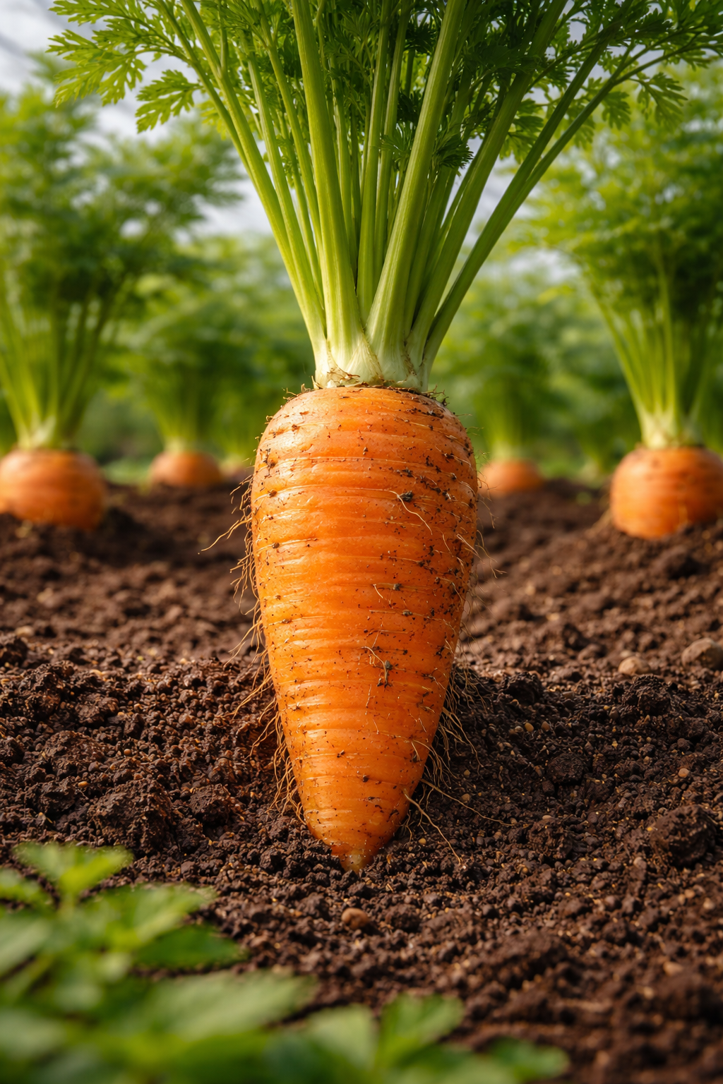 Carrot growing in greenhouse soil