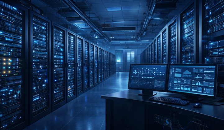 Server room monitoring workspace for business technology support