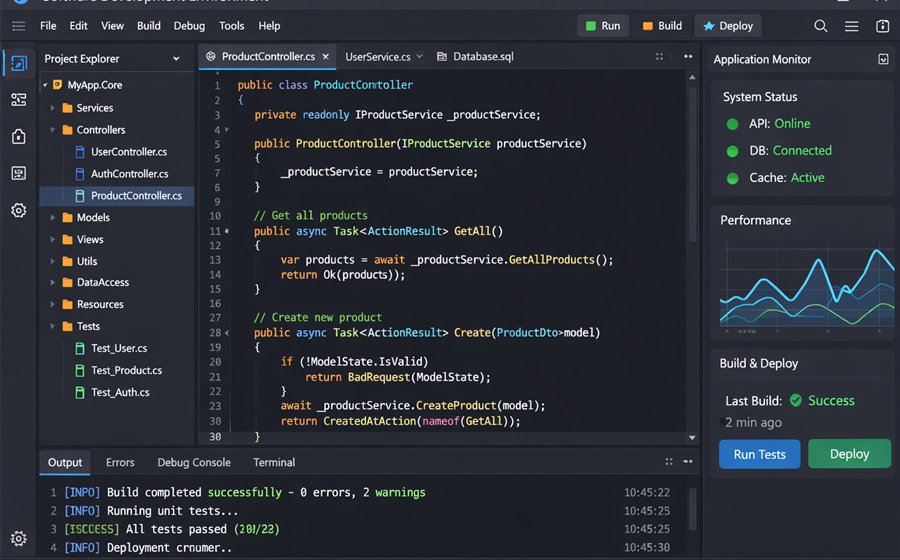 Software development environment with code and deployment status